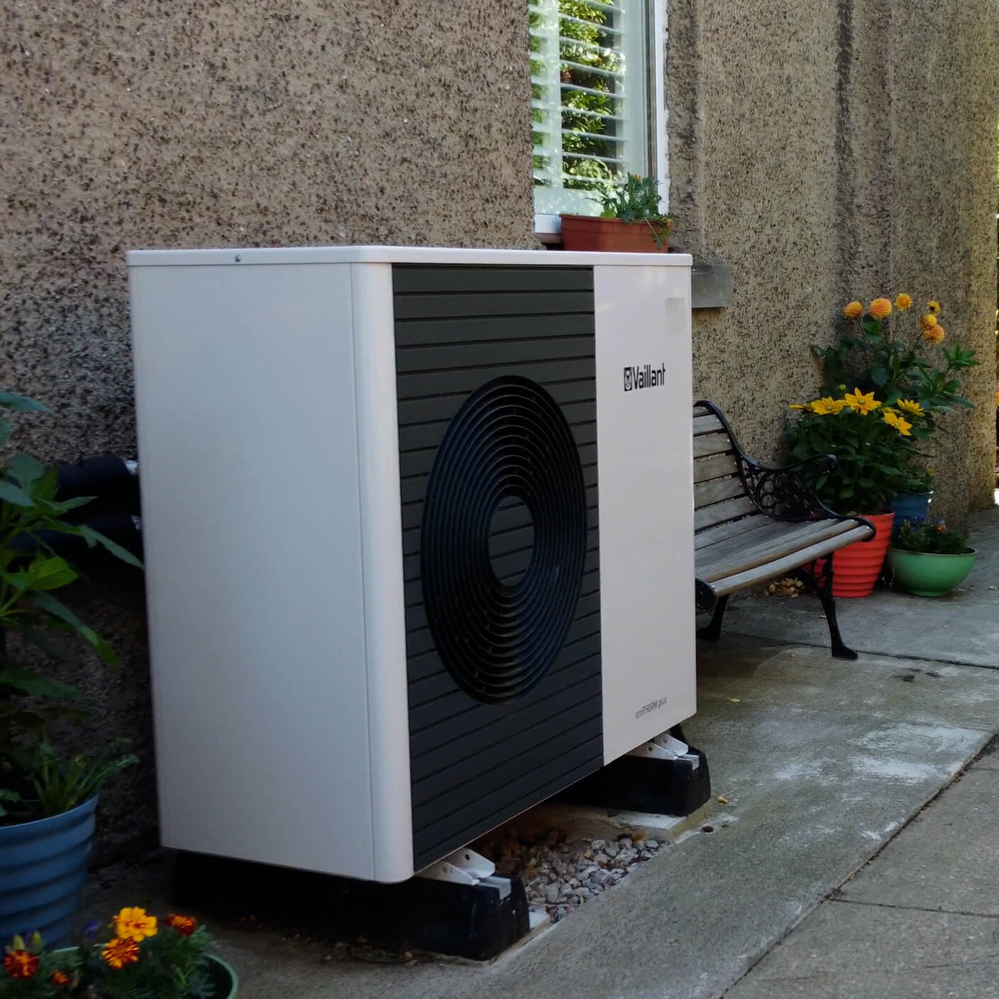 Air source heat pump in garden