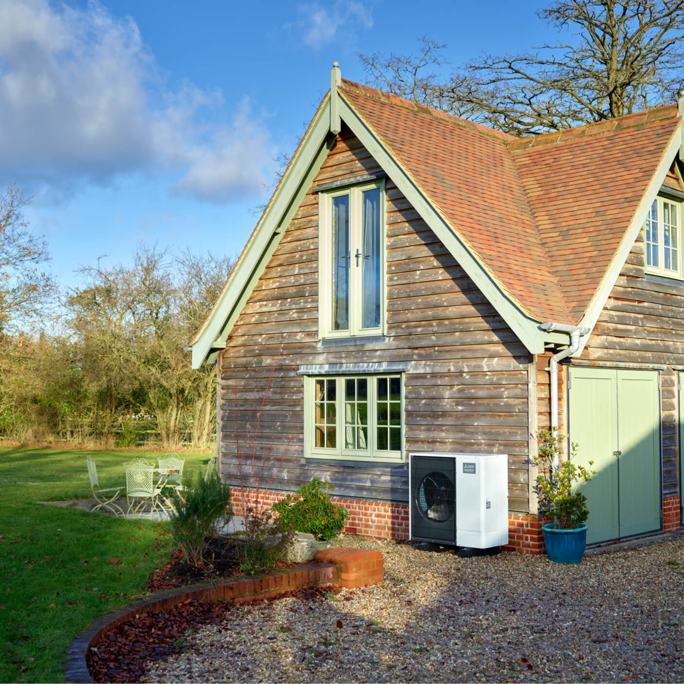 air source heat pump outside house